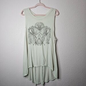 We The Free Free People Army of Lovers Fringe Graphic Tank Top Beige Ivory Large